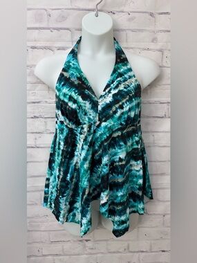 Swimsuits For All Handkerchief Halter V Neck Tankini Swimsuit Top Plus Sz 20